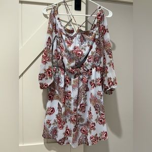 Cross strap floral print dress medium
